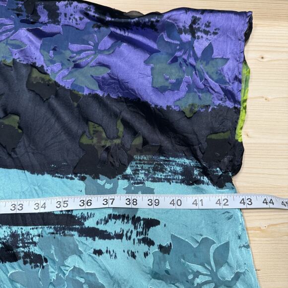 Chicos Design Top ML Blue Silk Burn Out Sheer Floral Boat Neck Shawl Pullover - Picture 11 of 13